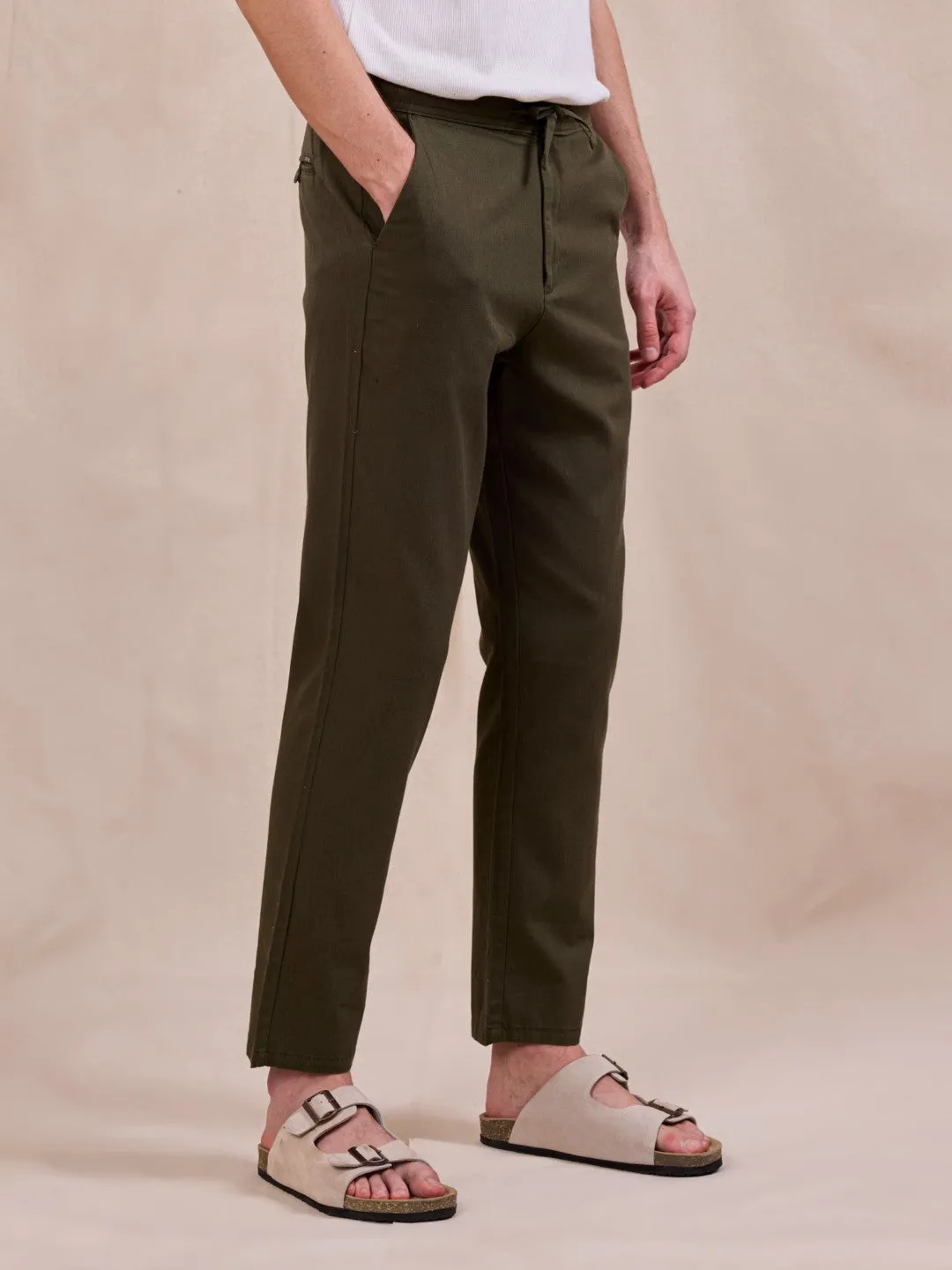 Olive Plain Loose Pants