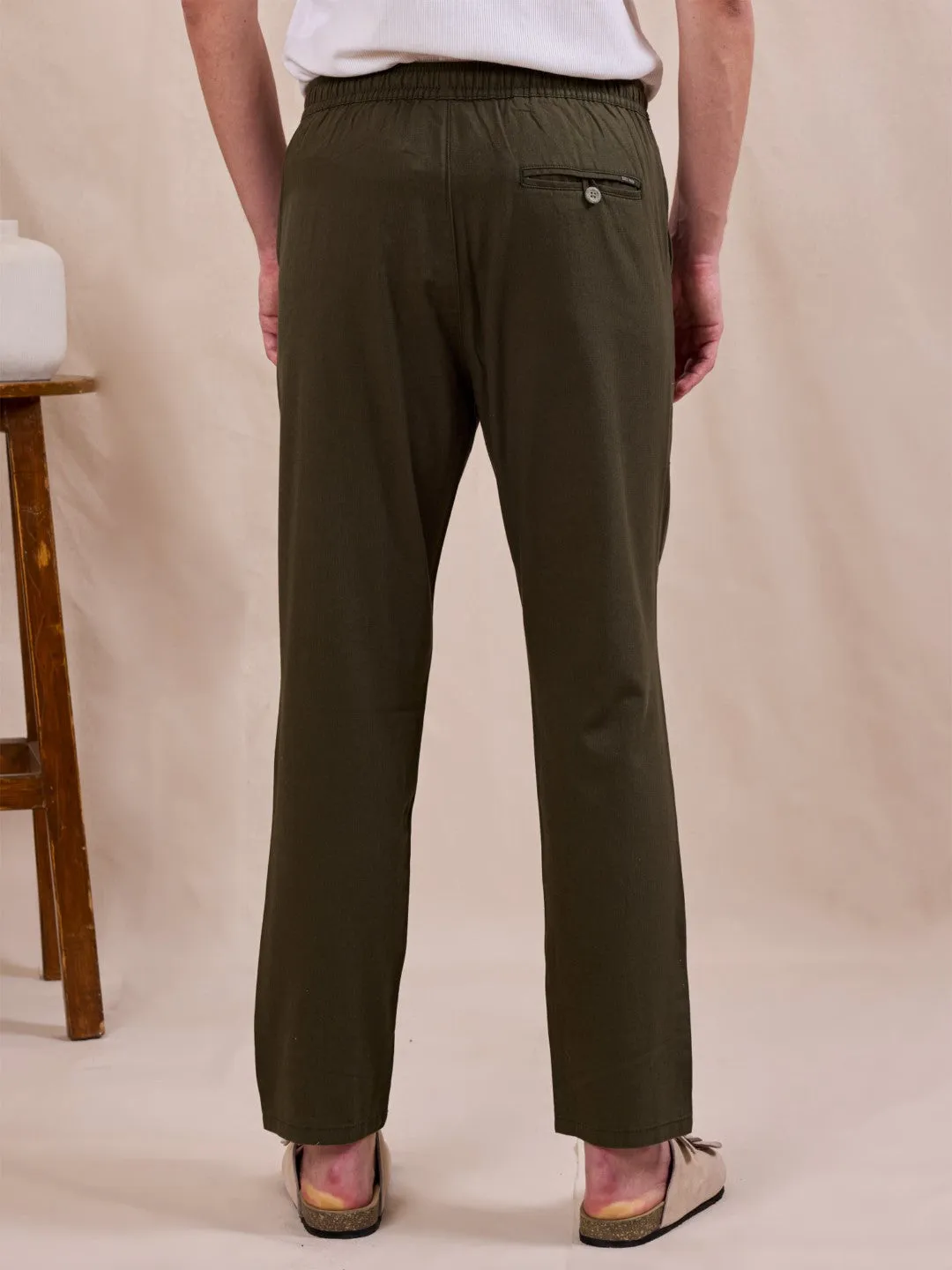 Olive Plain Loose Pants