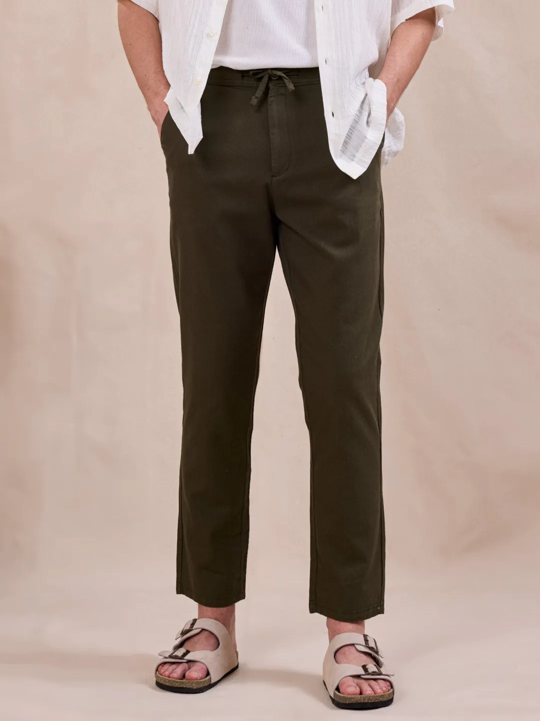Olive Plain Loose Pants