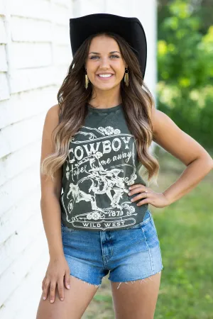 Olive Washed Cowboy Take Me Away Graphic Tank