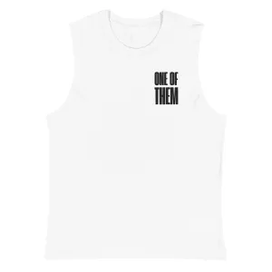 One of Them Black Text Embroidery on White Relaxed Fit Sleeveless Tank Top