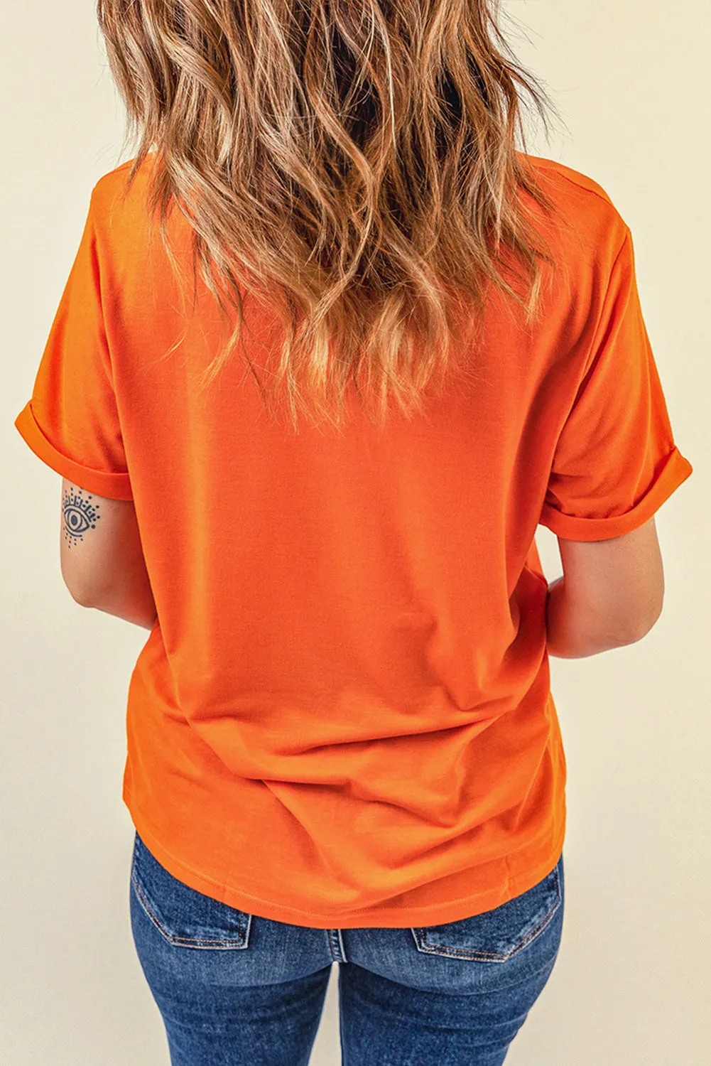 Orange Sequin SPOOKY SEASON Ghost Pattern Halloween T Shirt