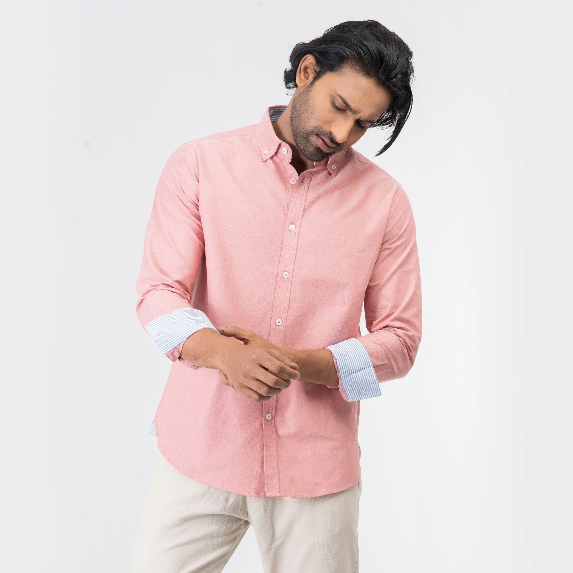 Oxford Cotton Long Sleeve Shirt - Hot Pink