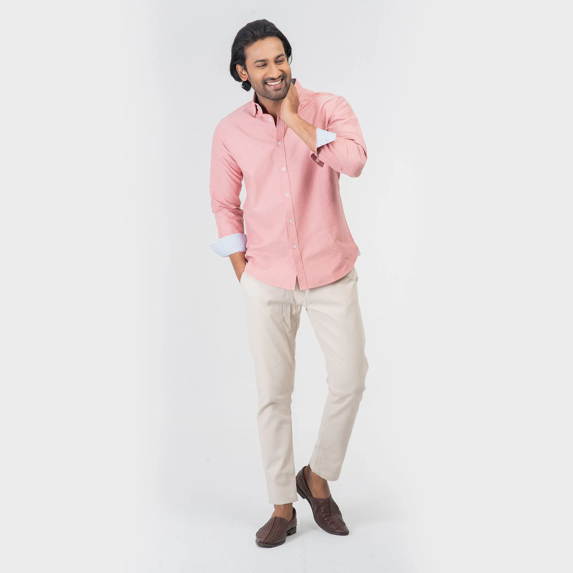 Oxford Cotton Long Sleeve Shirt - Hot Pink