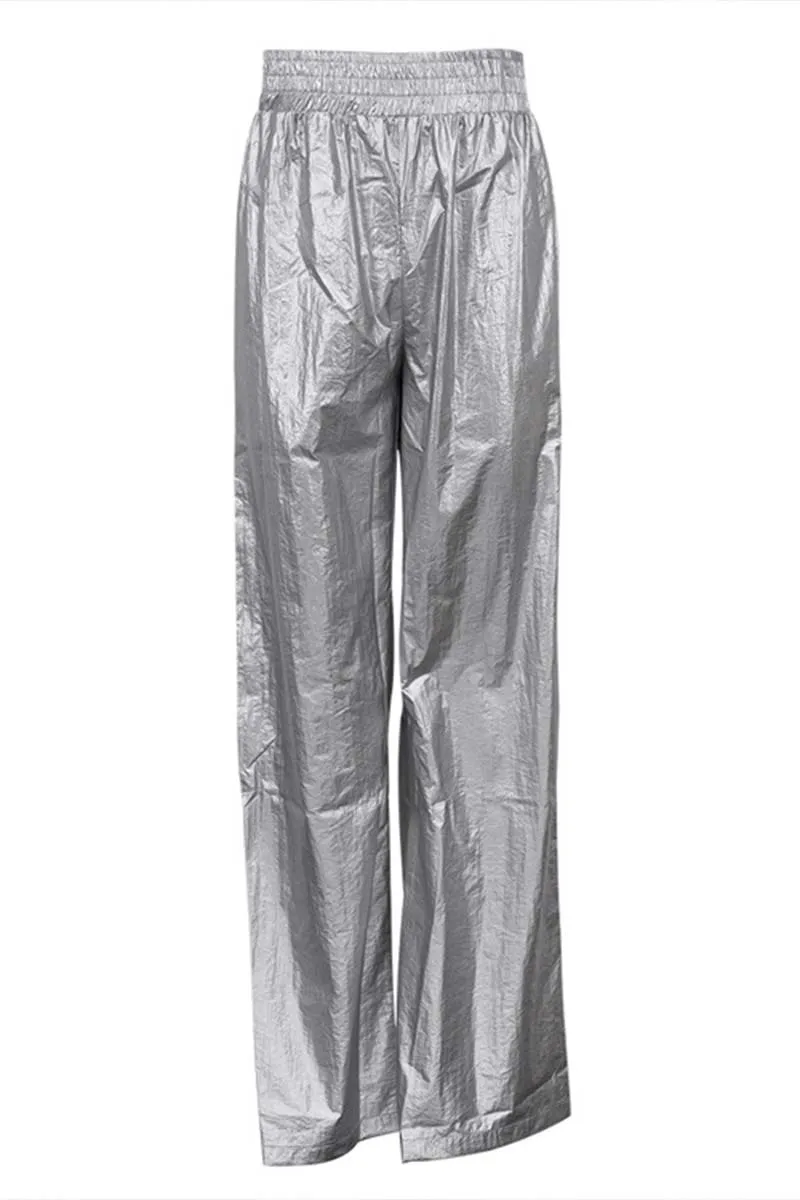 PI883 Silver Metallic Wide Leg Pants
