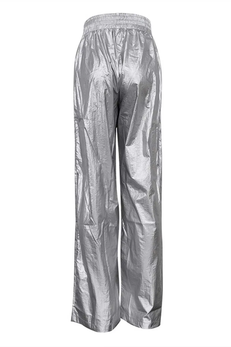 PI883 Silver Metallic Wide Leg Pants