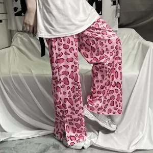 Pink Leopard Printed Wide Leg Loose Pants