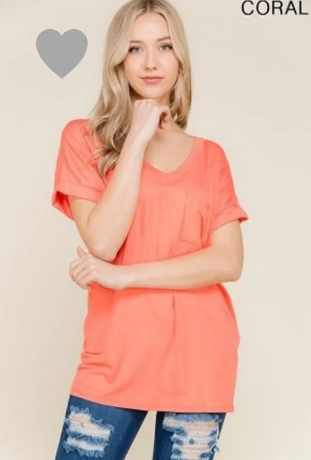 Pocket V Neck Boyfriend Tee