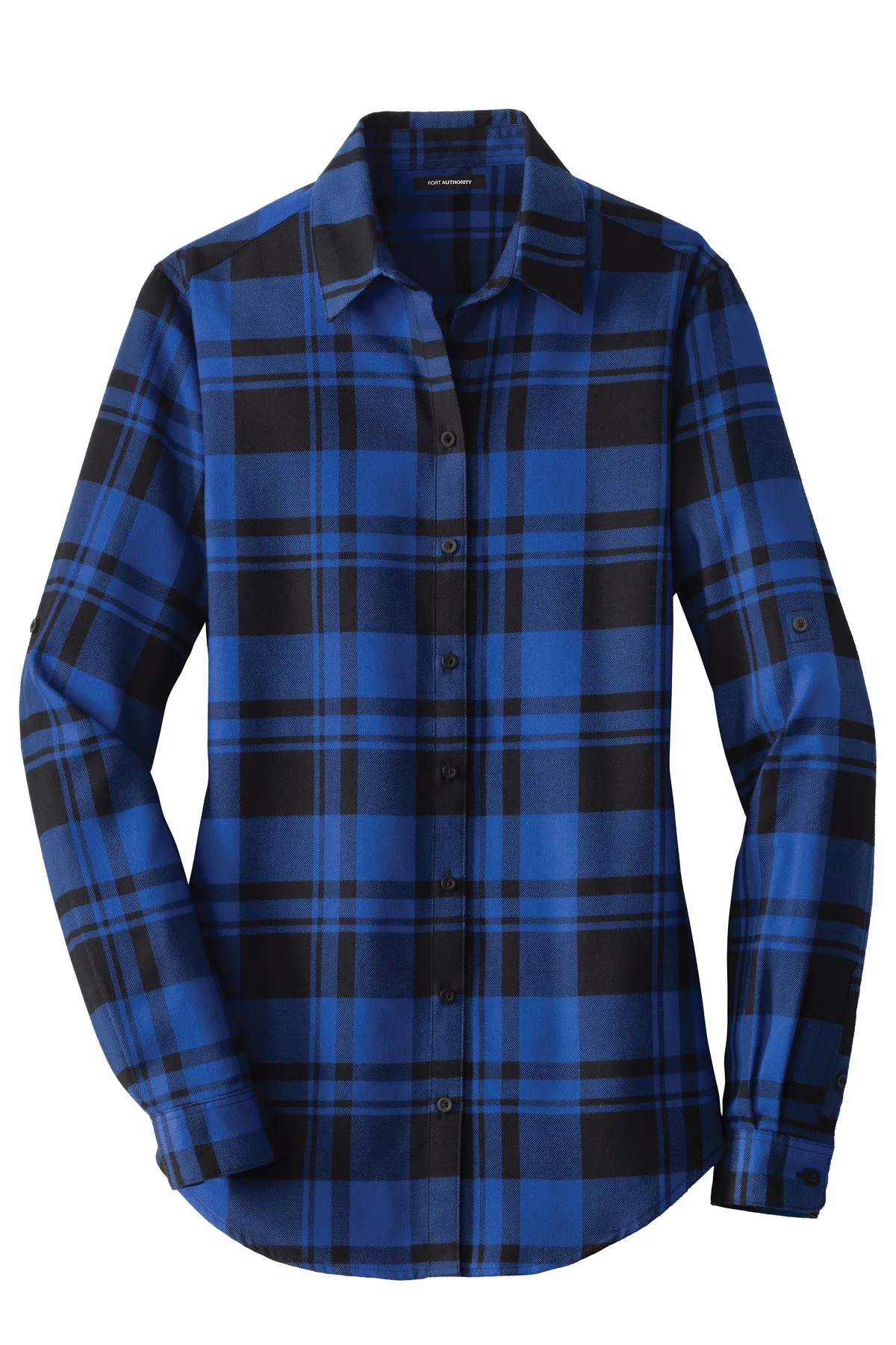 Port Authority Women's Plaid Flannel Tunic . LW668 Royal/ Black