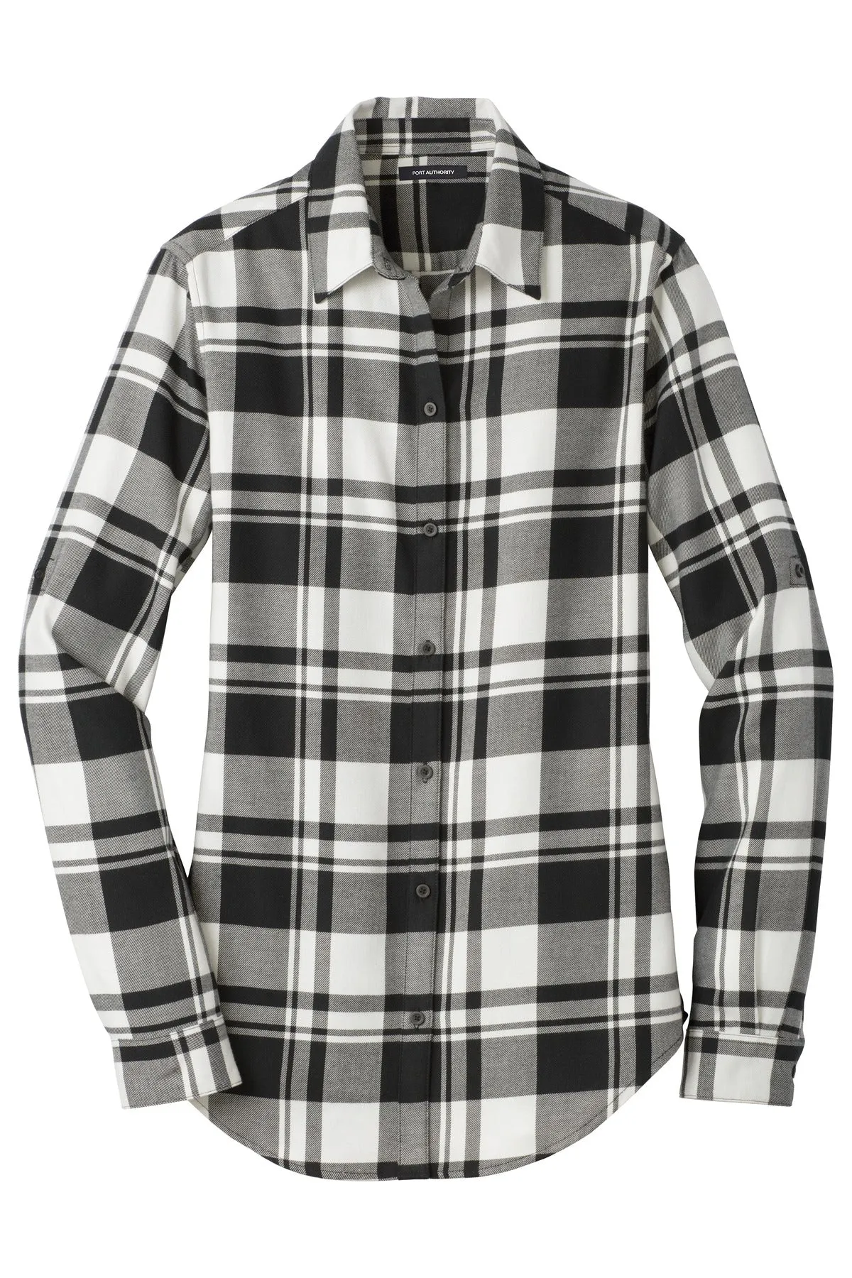 Port Authority Women's Plaid Flannel Tunic . LW668 Snow White/ Black