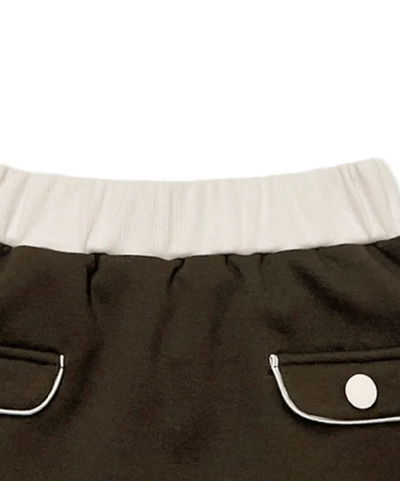 Q.C PLAY: Spandex Ribbed Pocket Banding Skirt - Brown