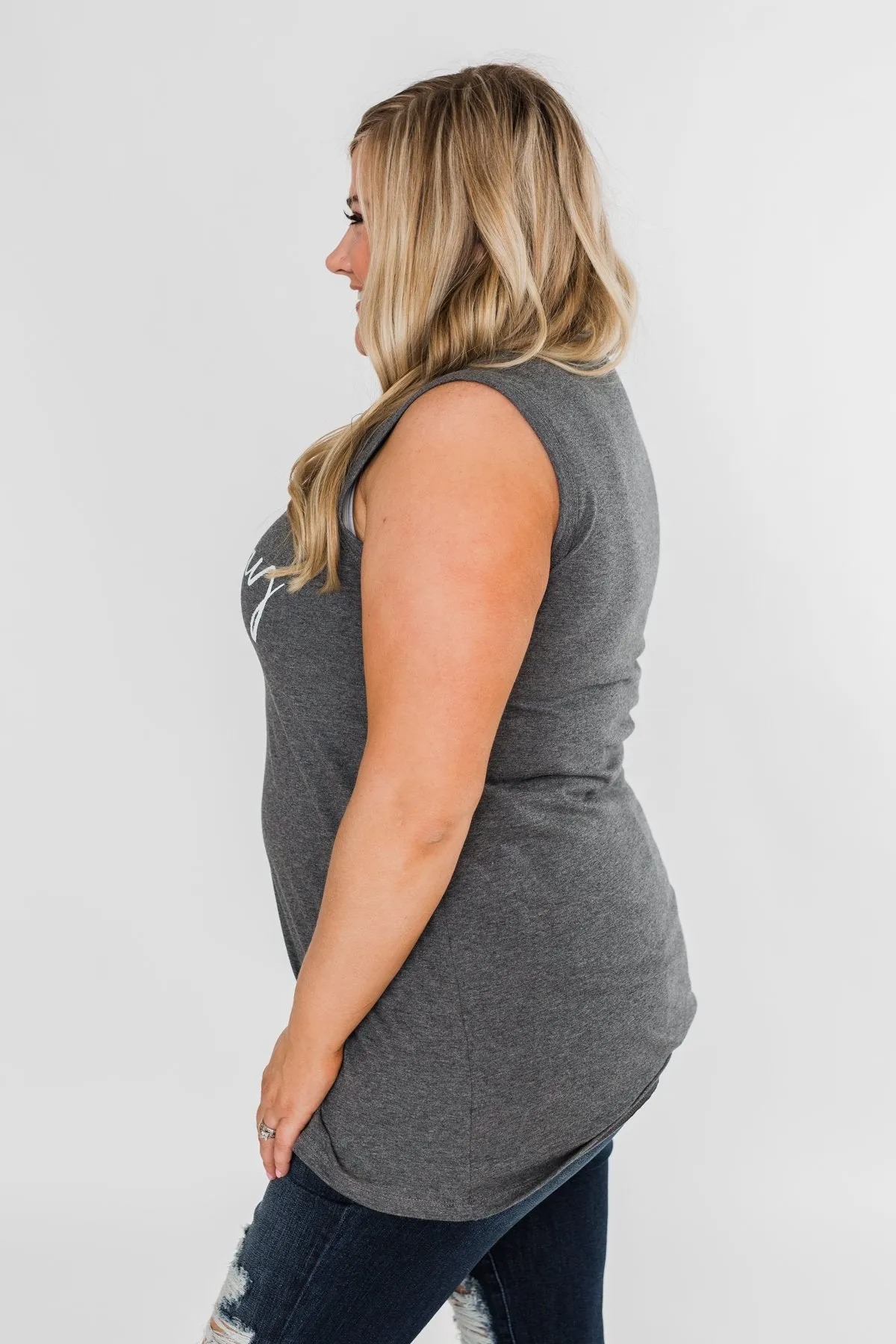 "Gameday" Graphic Tank Top- Charcoal