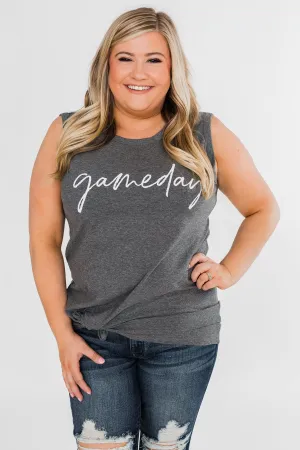 "Gameday" Graphic Tank Top- Charcoal