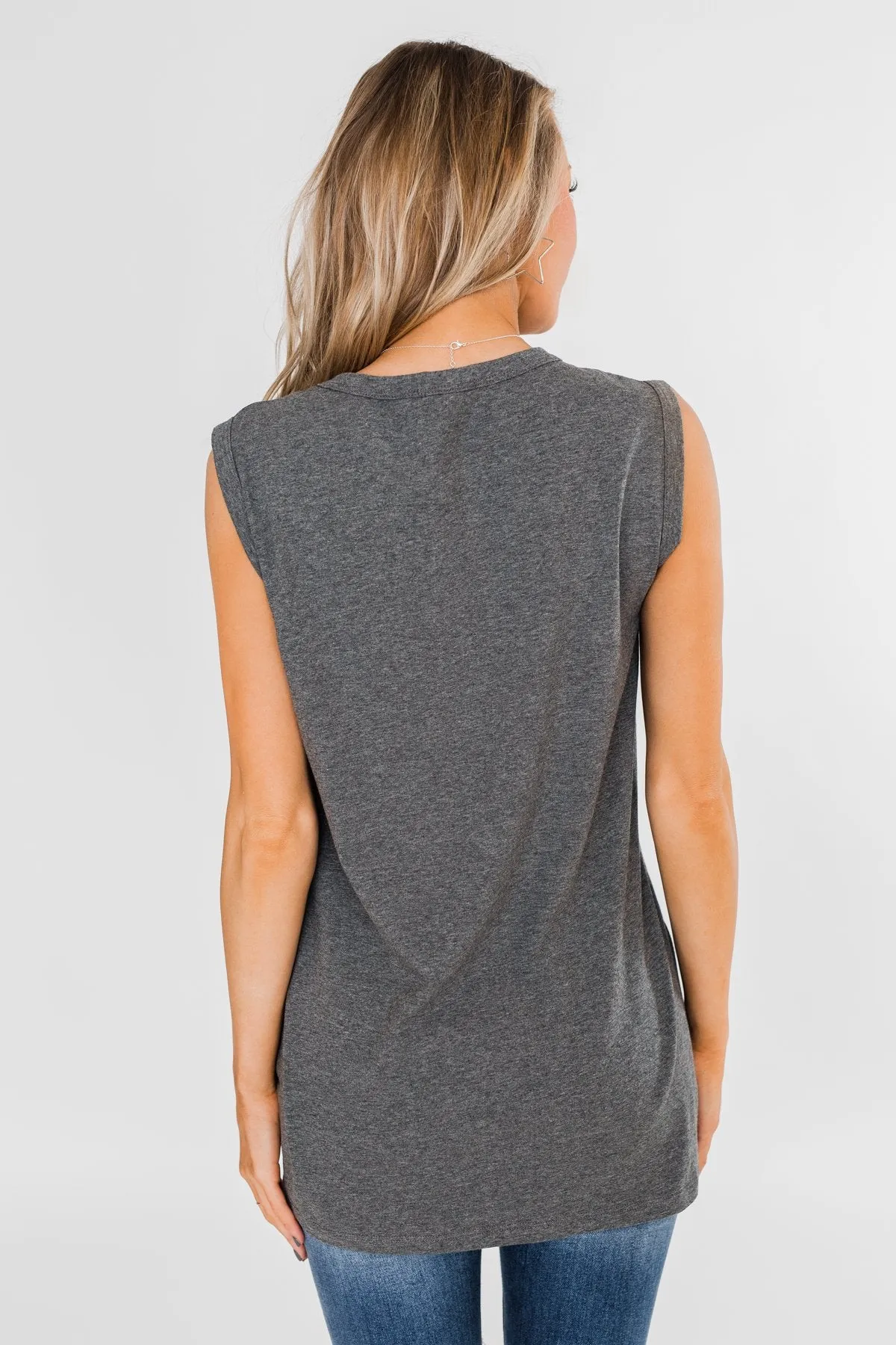 "Gameday" Graphic Tank Top- Charcoal
