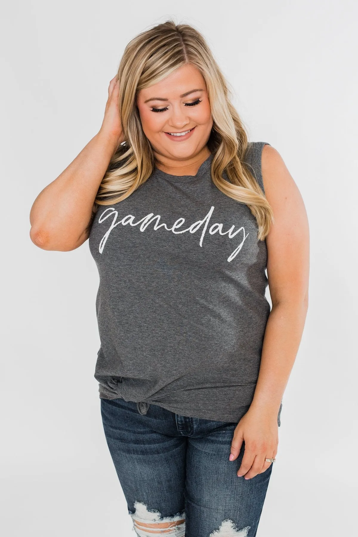 "Gameday" Graphic Tank Top- Charcoal