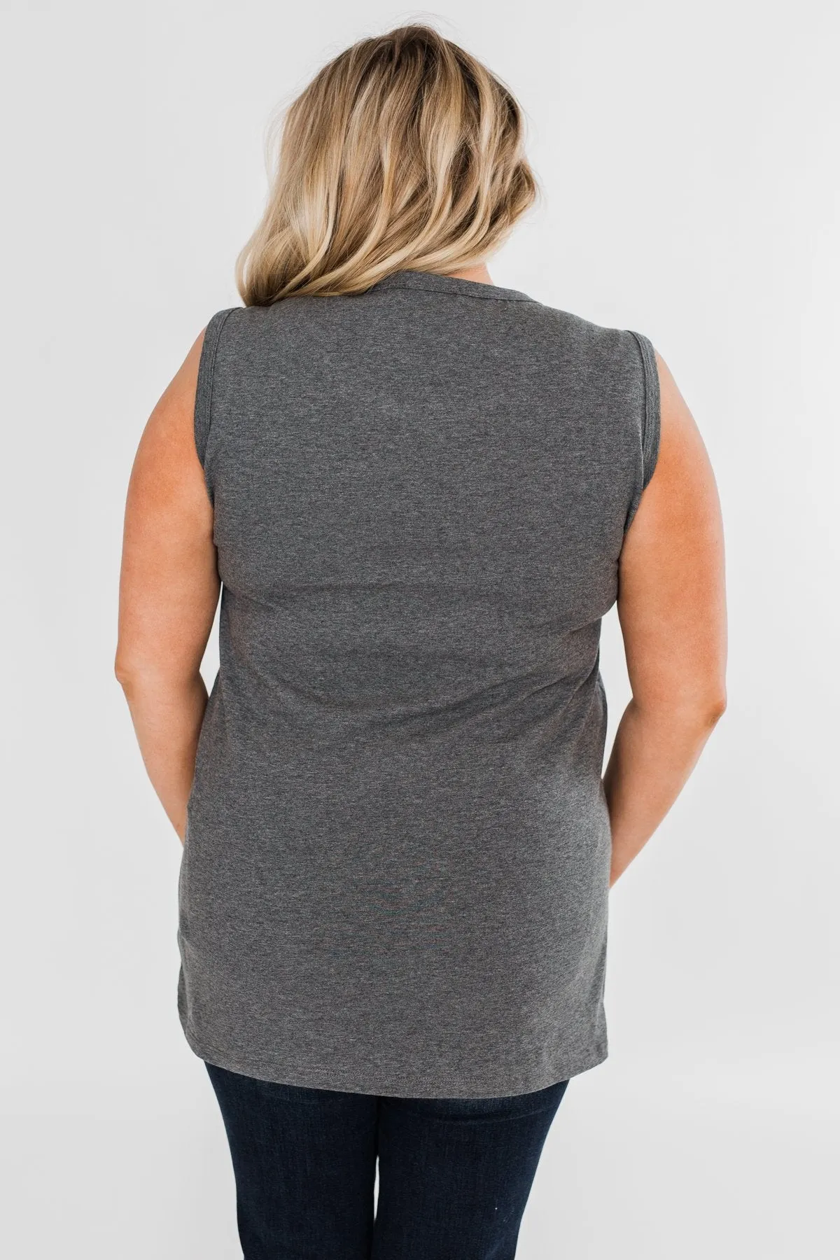 "Gameday" Graphic Tank Top- Charcoal