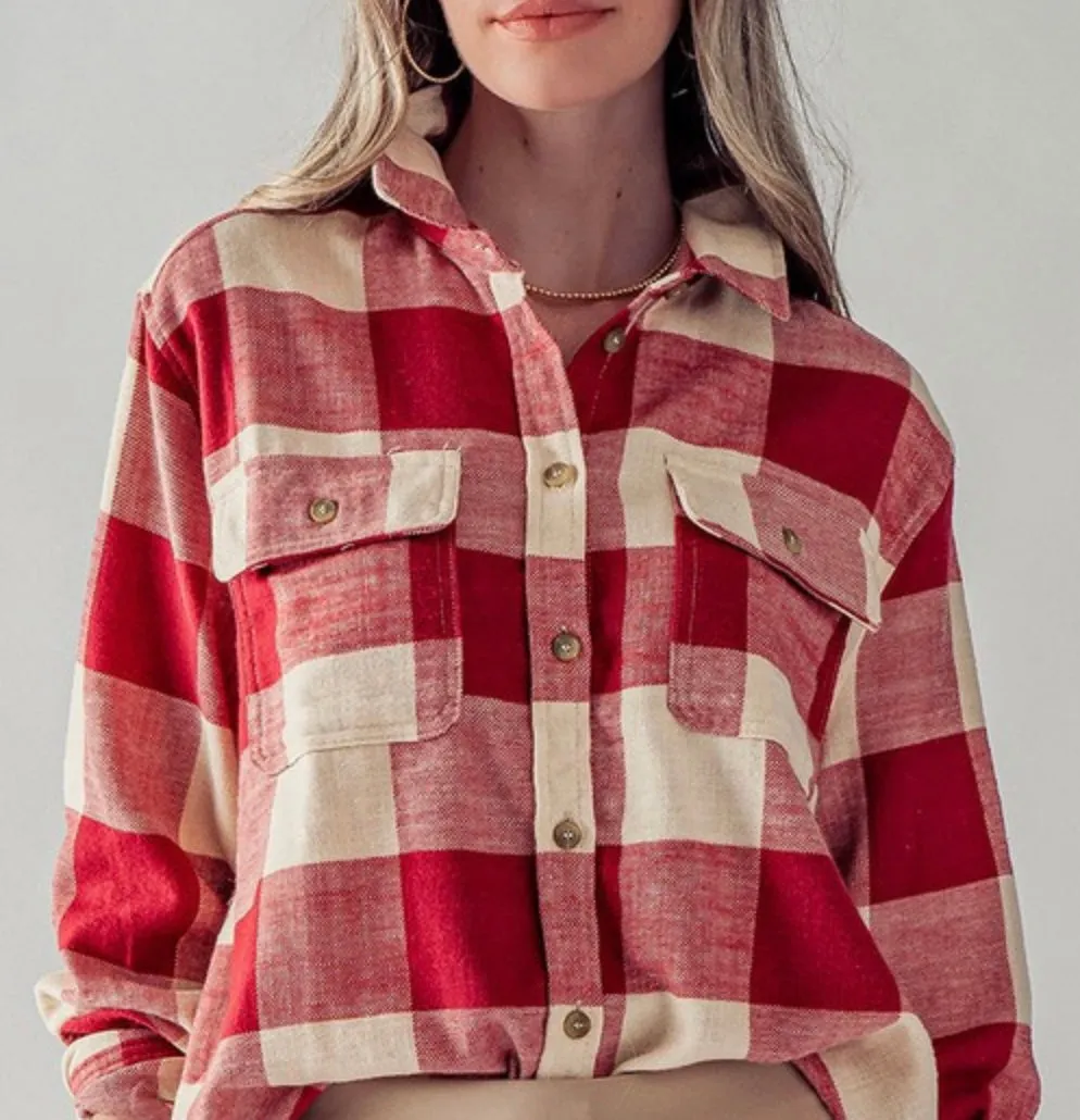 Red Plaid Flannel Button Down
