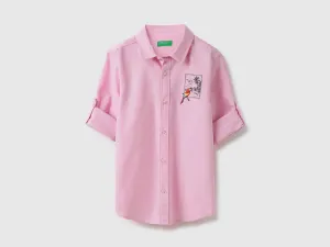 Regular Fit Spread Collar Solid & Embroidered Oxford Shirt