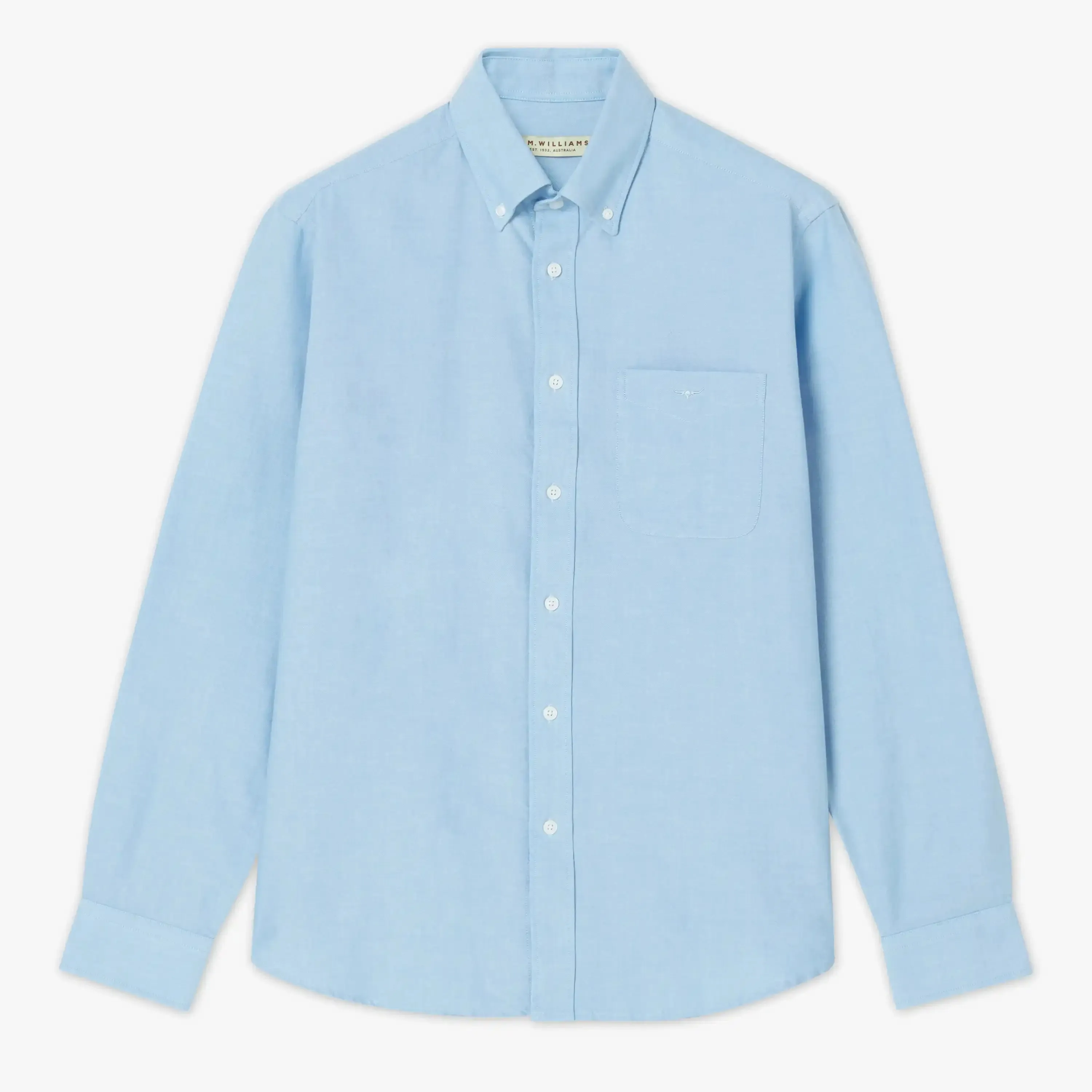 RM Williams Mens Collins Button Down Shirt Light Blue