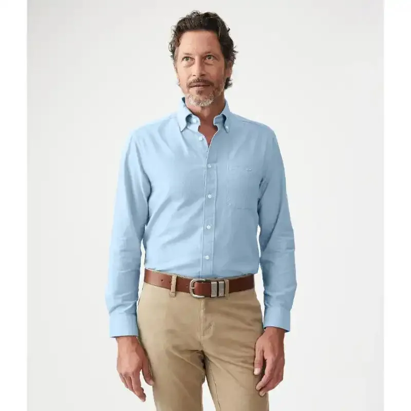 RM Williams Mens Collins Button Down Shirt Light Blue