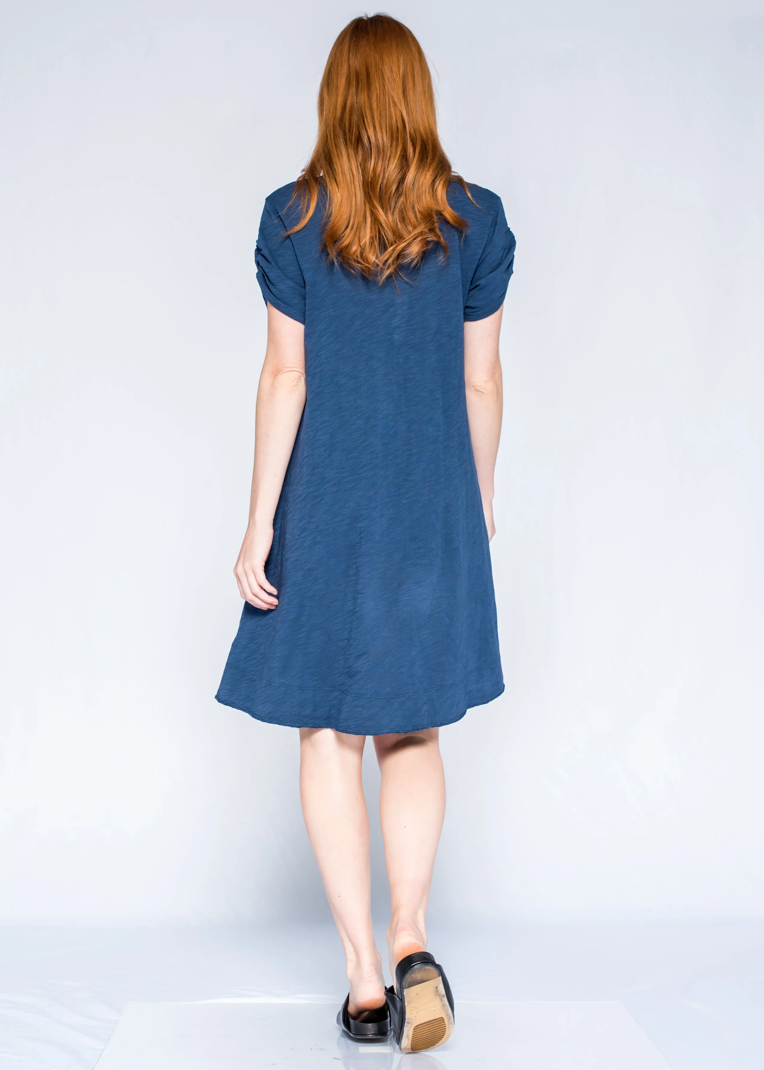 Ruched Sleeve Trapeze Tee Dress