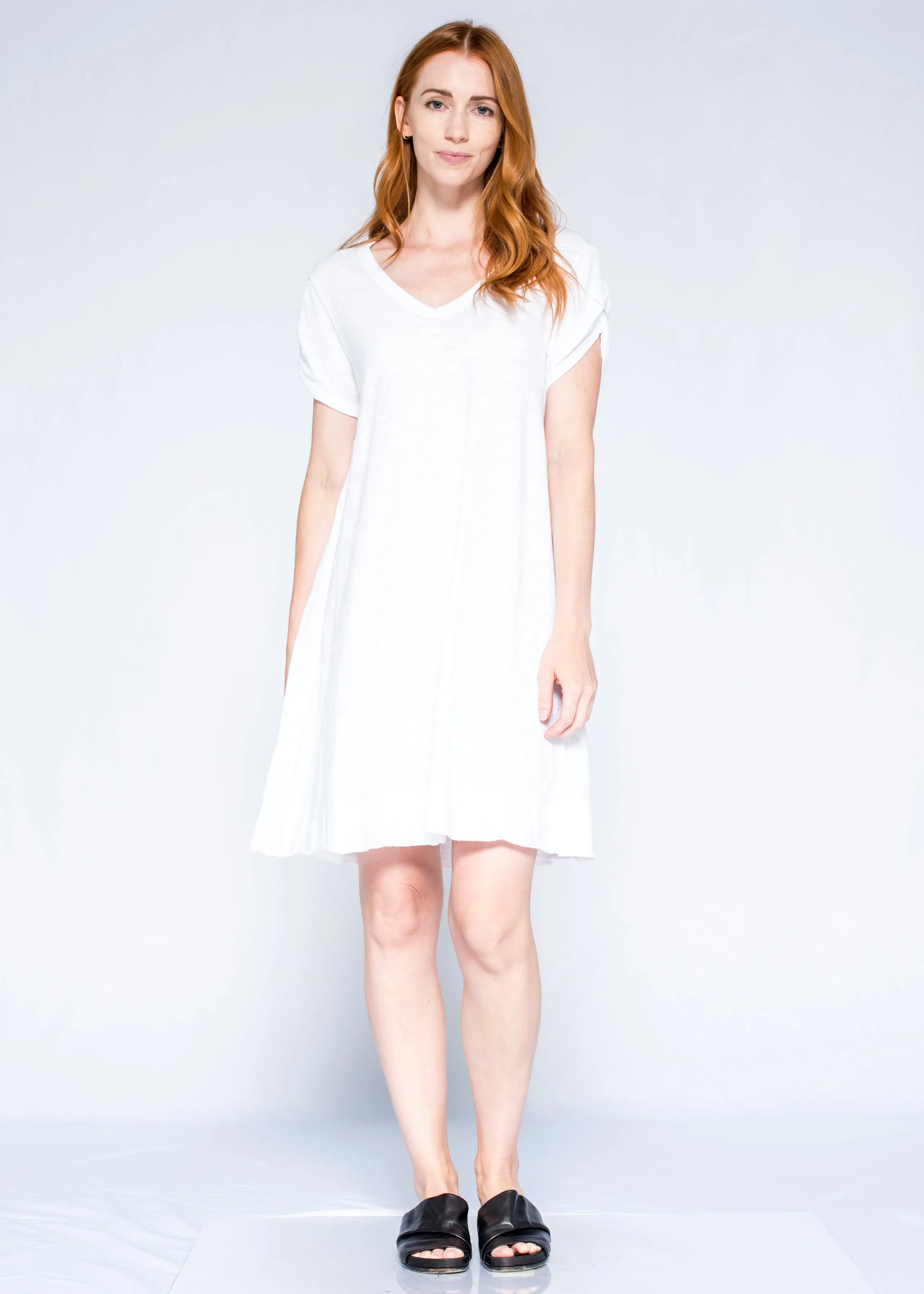 Ruched Sleeve Trapeze Tee Dress