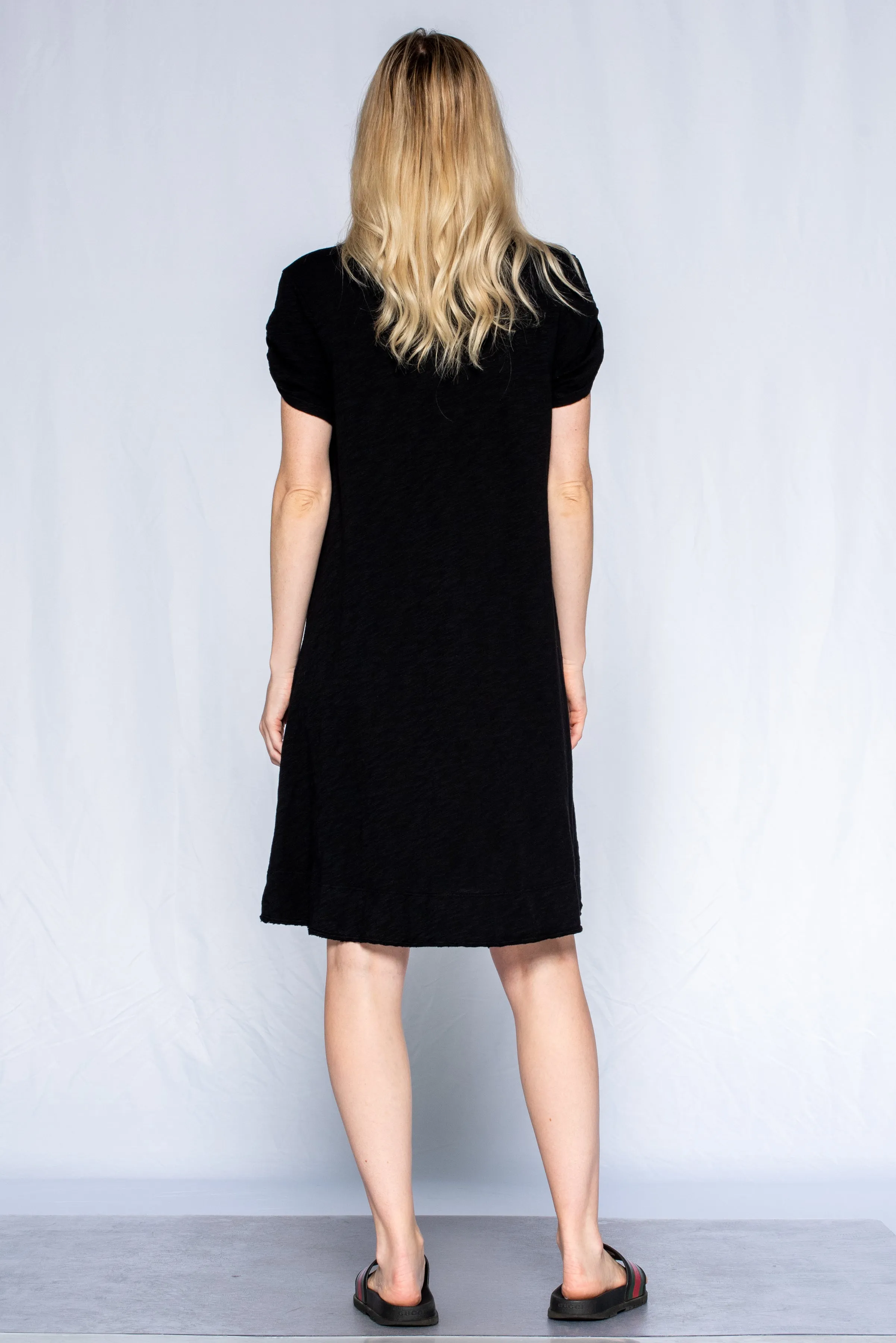 Ruched Sleeve Trapeze Tee Dress