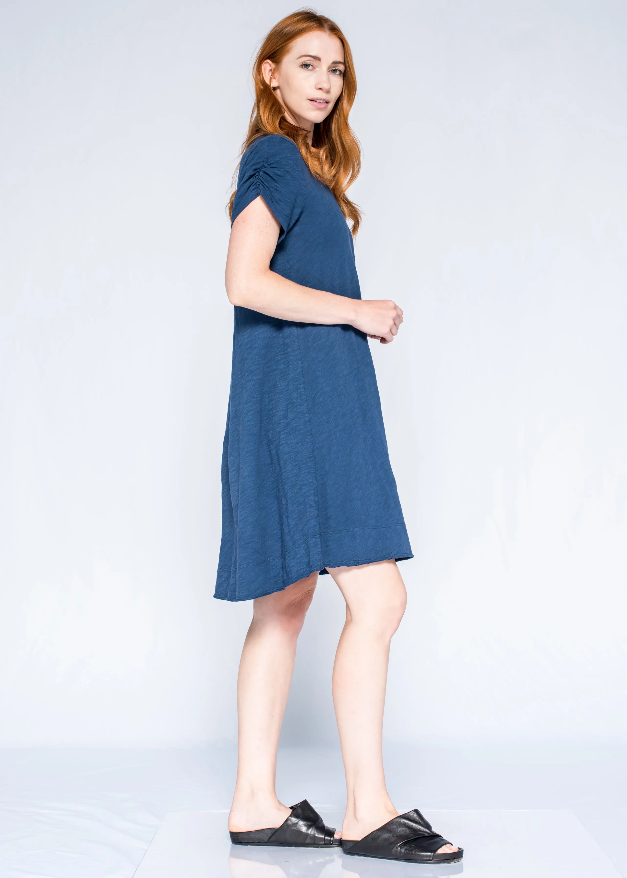 Ruched Sleeve Trapeze Tee Dress