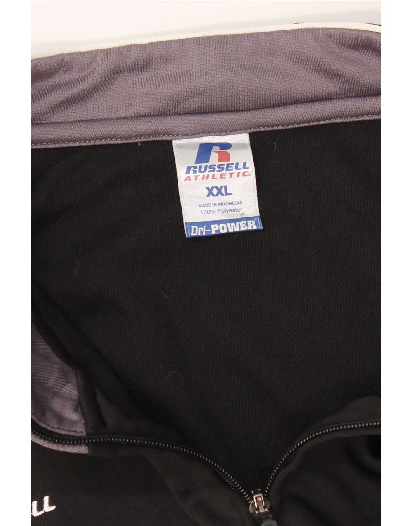 RUSSELL ATHLETIC Mens Dri-Power Tracksuit Top Jacket 2XL Black Colourblock