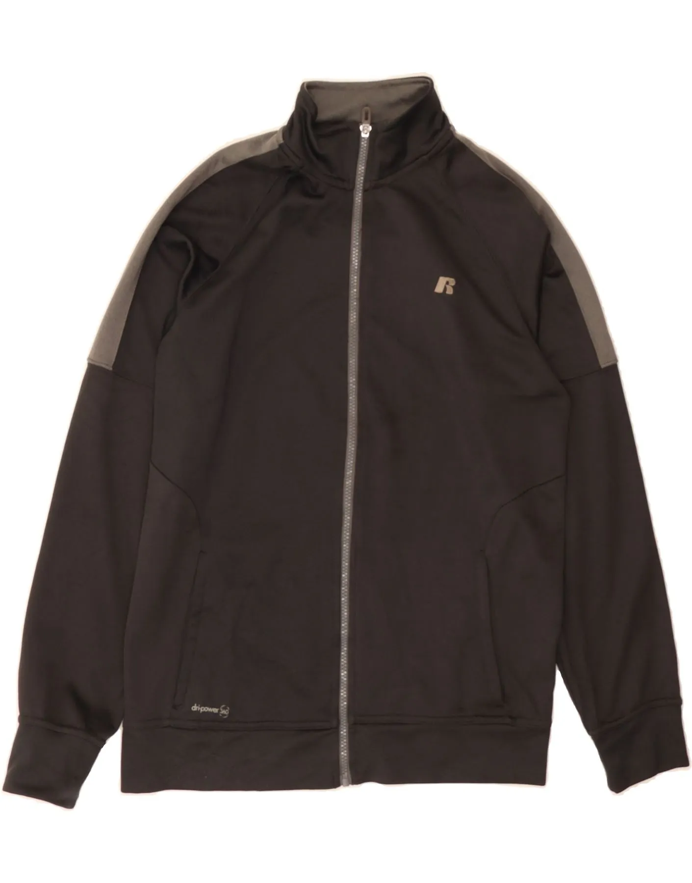 RUSSELL ATHLETIC Mens Dri-Power Tracksuit Top Jacket UK 34/36 Small Grey