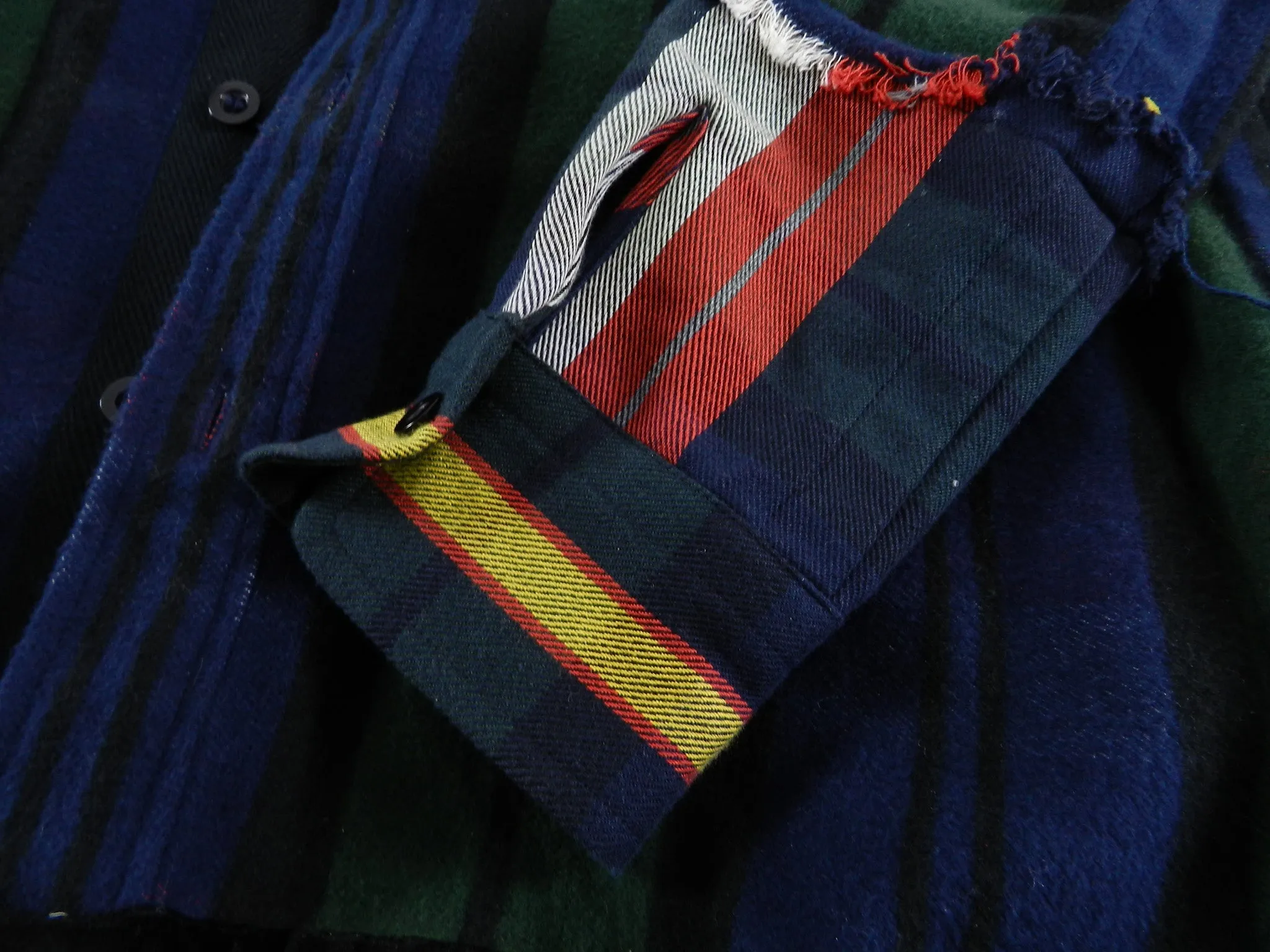 Sacai Fall 2017 Green and Blue Check Double Faced Flannel Shirt - L
