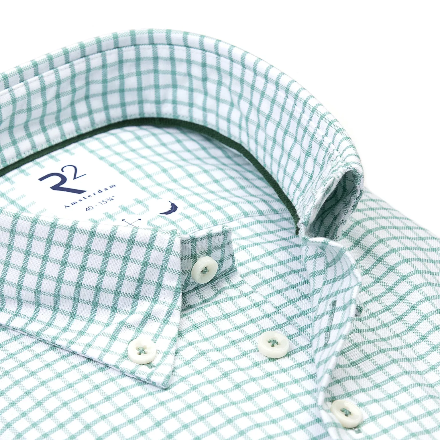 Short-sleeve checkered oxford cotton shirt
