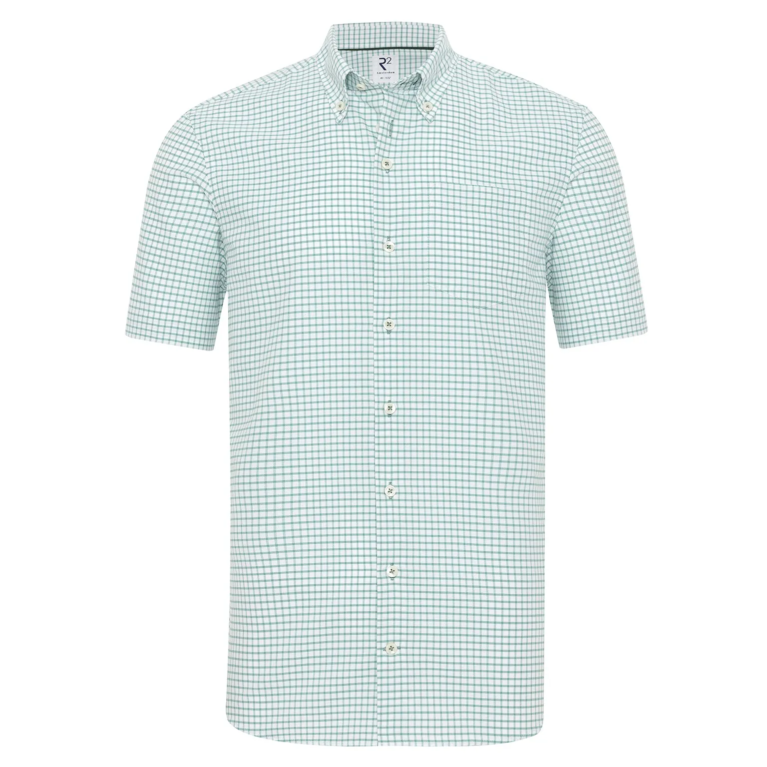 Short-sleeve checkered oxford cotton shirt