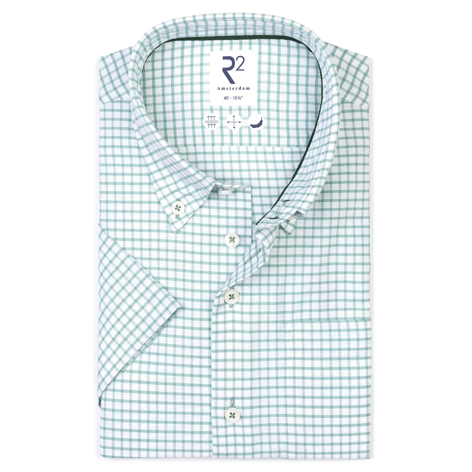 Short-sleeve checkered oxford cotton shirt