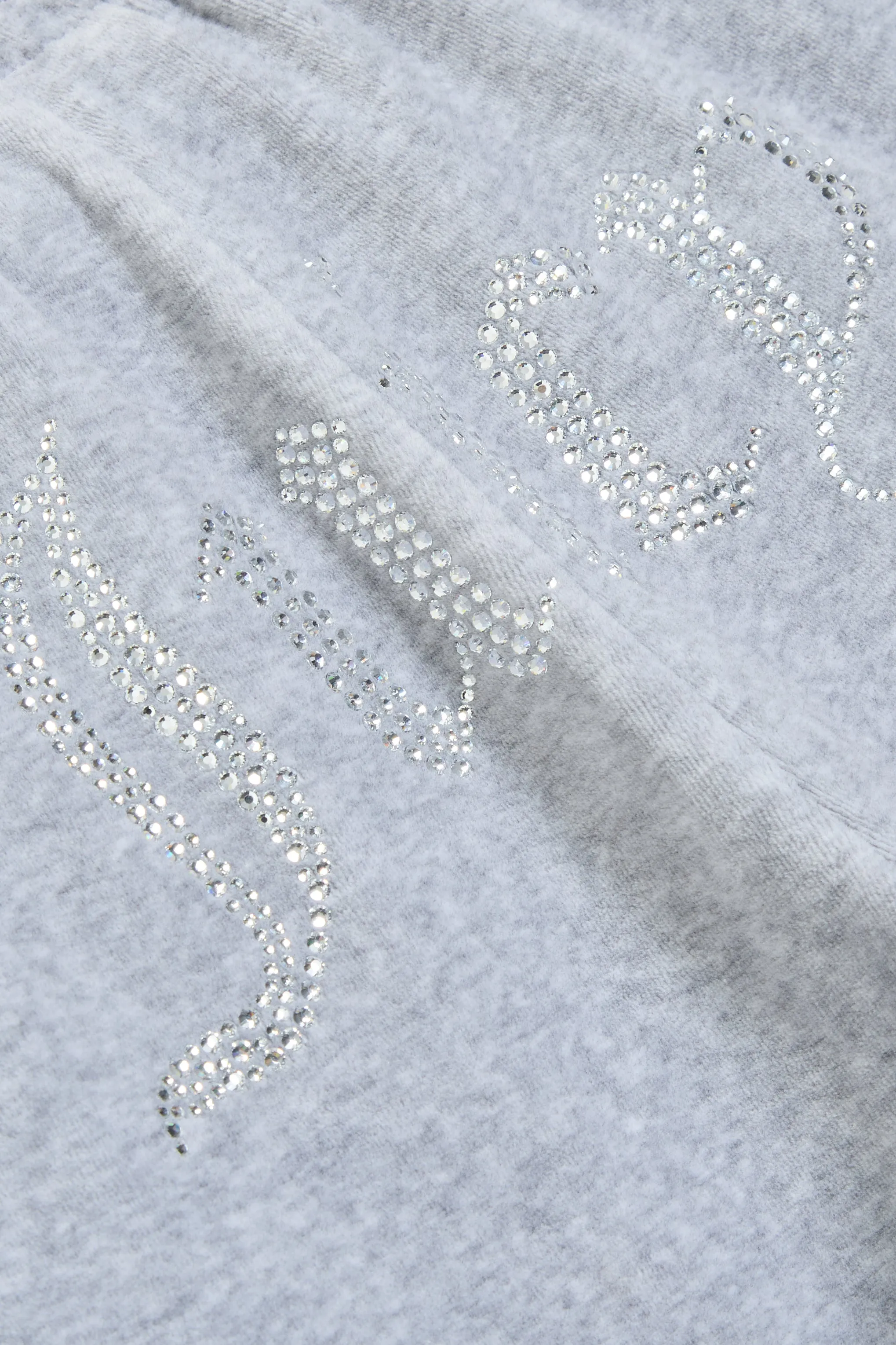 SILVER MARL VELOUR DIAMANTE TRACKSUIT BOTTOM