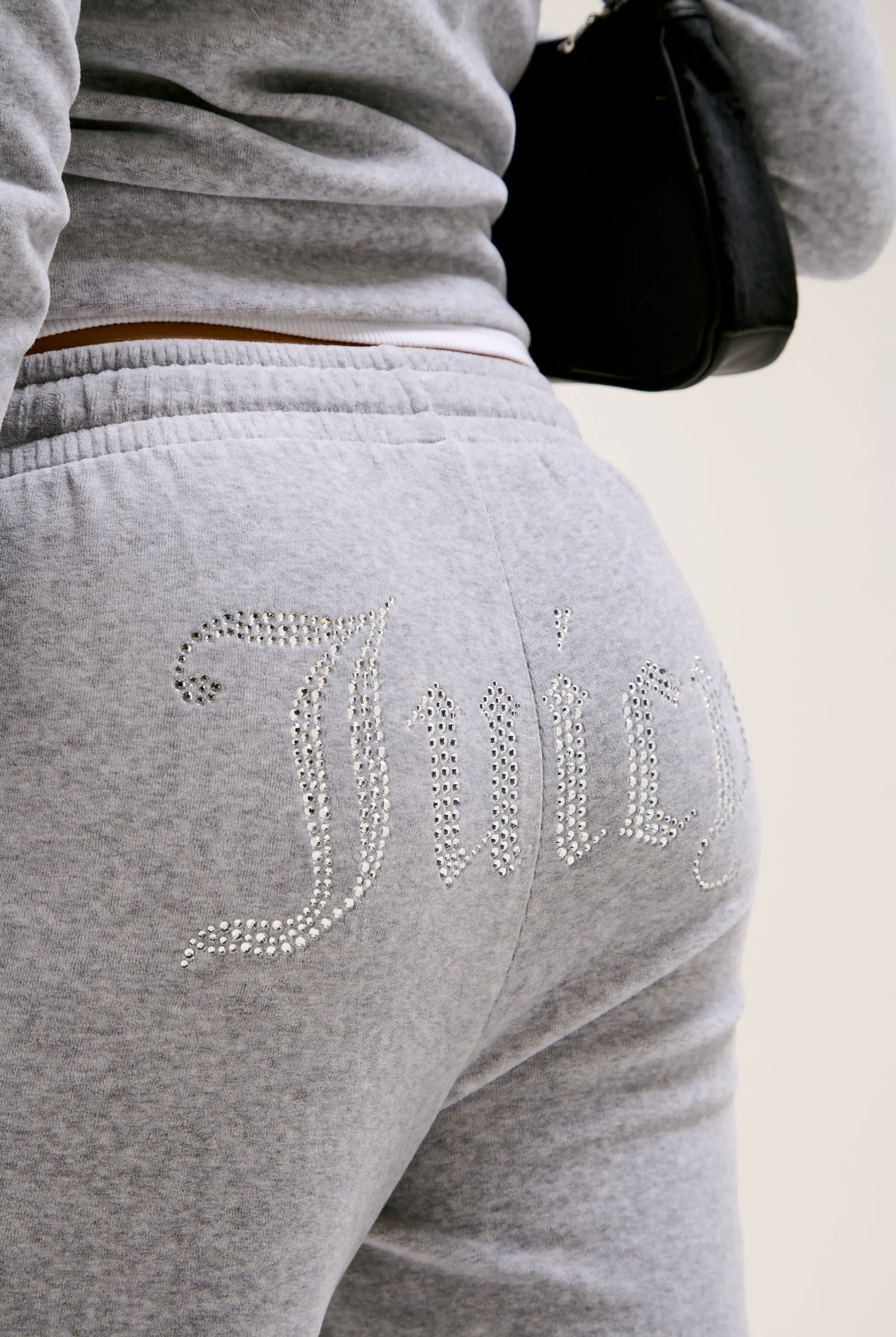 SILVER MARL VELOUR DIAMANTE TRACKSUIT BOTTOM