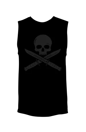 Skull & Tactical Knives (Black on Black) - Unisex Muscle Tank