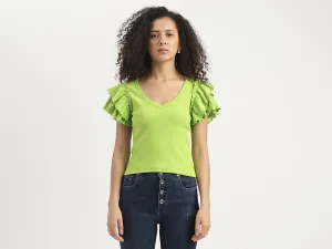 Slim Fit V-Neck Ruffle Sleeve Top