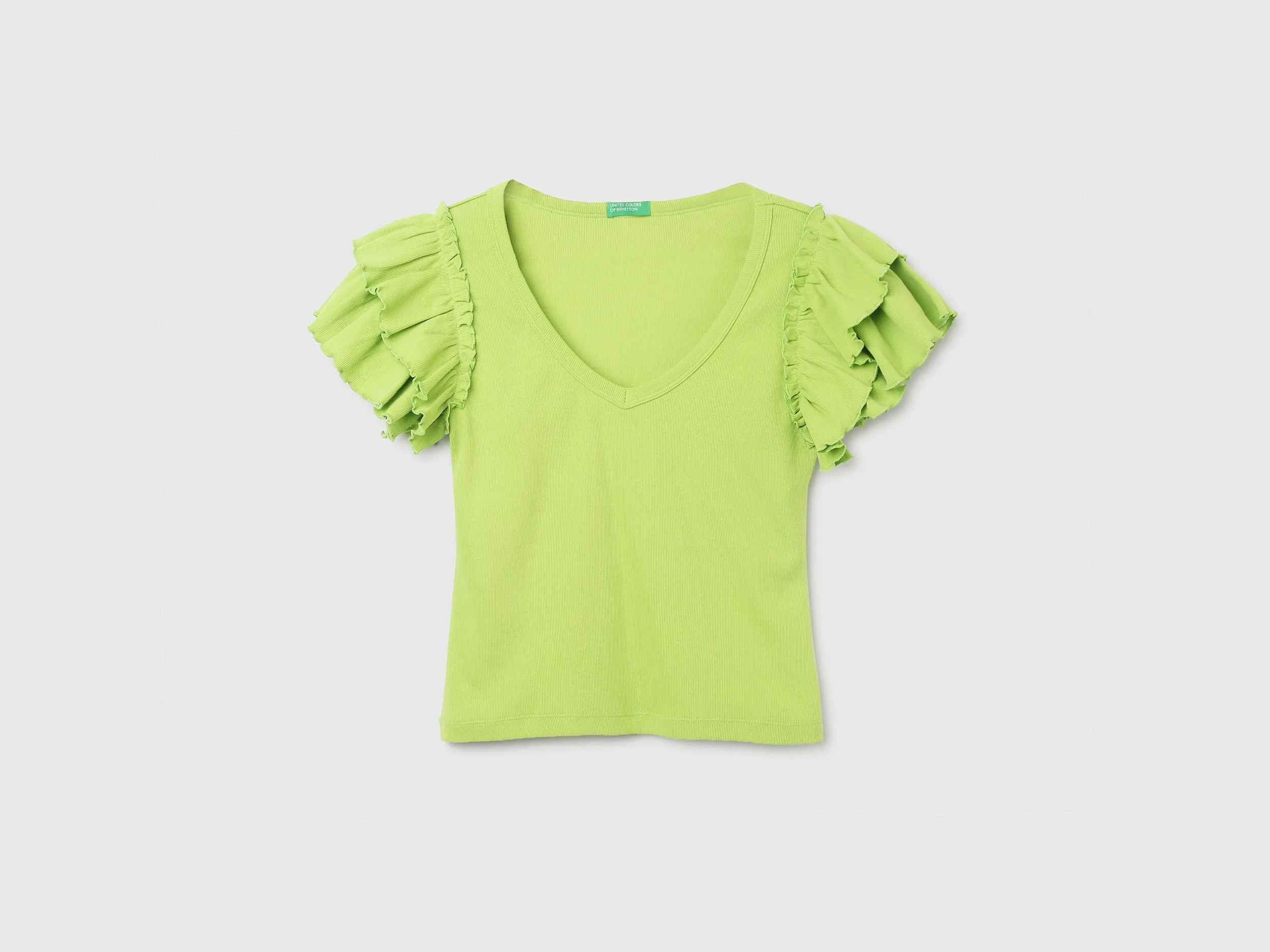 Slim Fit V-Neck Ruffle Sleeve Top