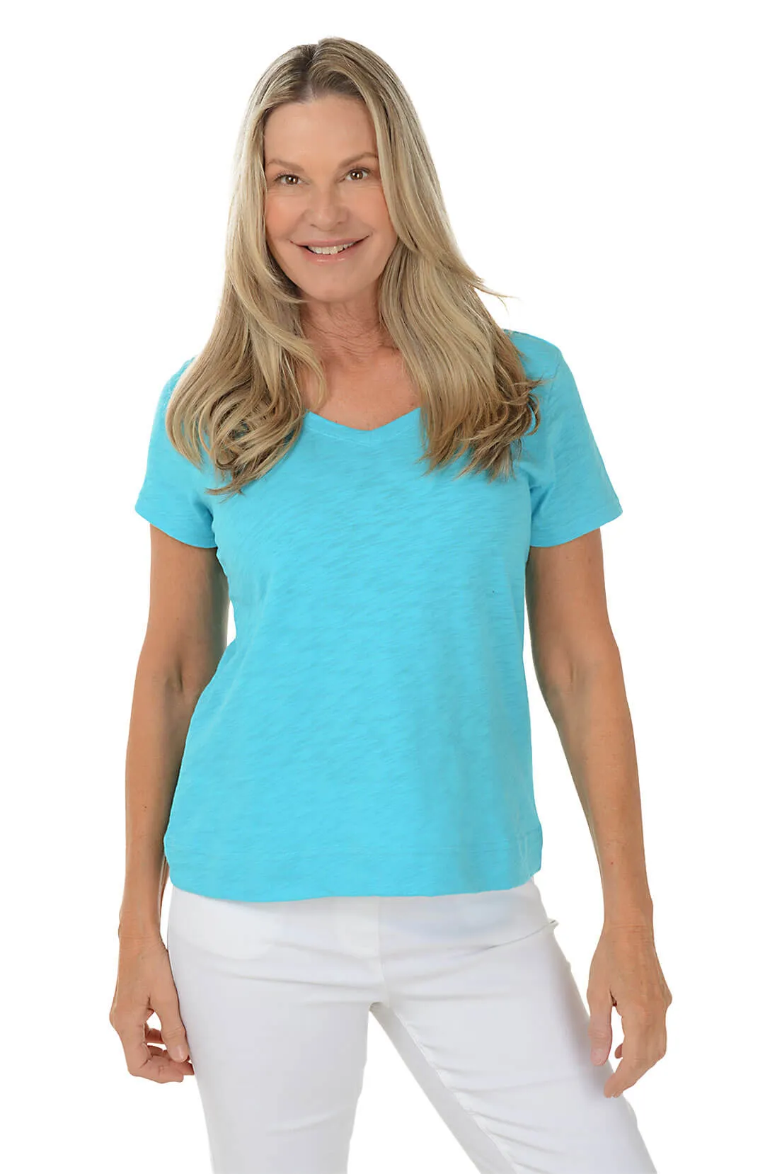 Slub Knit Short Sleeve V-Neck Tee