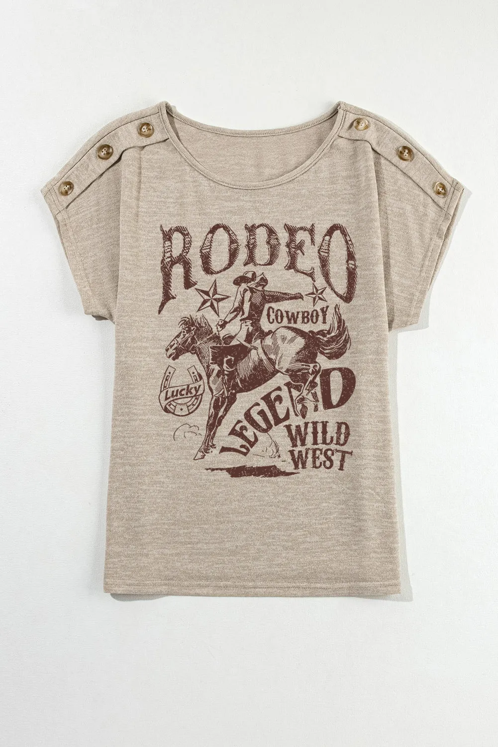 Smoke Gray RODEO Cowboy Graphic Buttoned Batwing Sleeve T Shirt