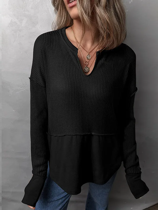Solid V-Neck Combo Tee
