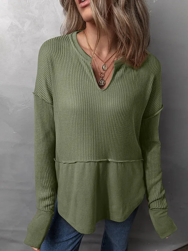 Solid V-Neck Combo Tee