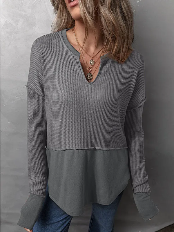 Solid V-Neck Combo Tee
