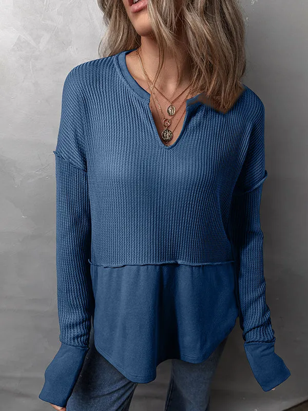 Solid V-Neck Combo Tee