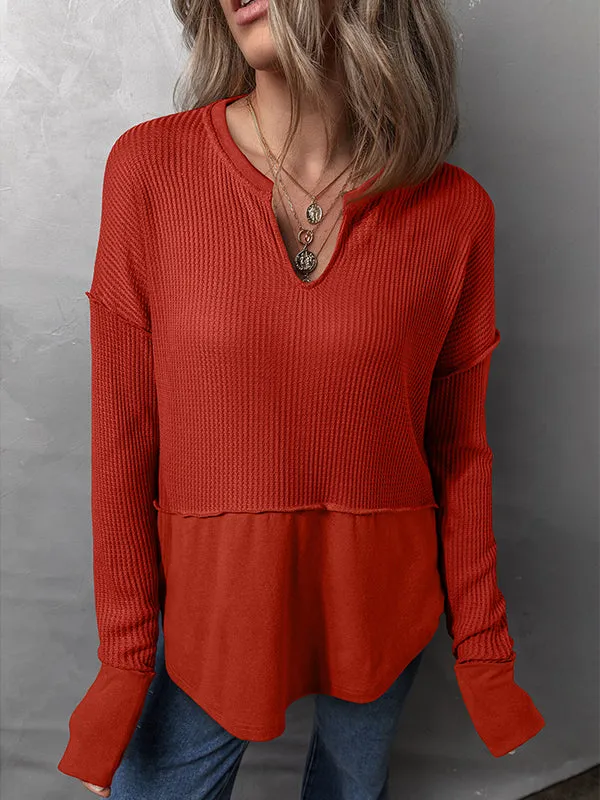 Solid V-Neck Combo Tee