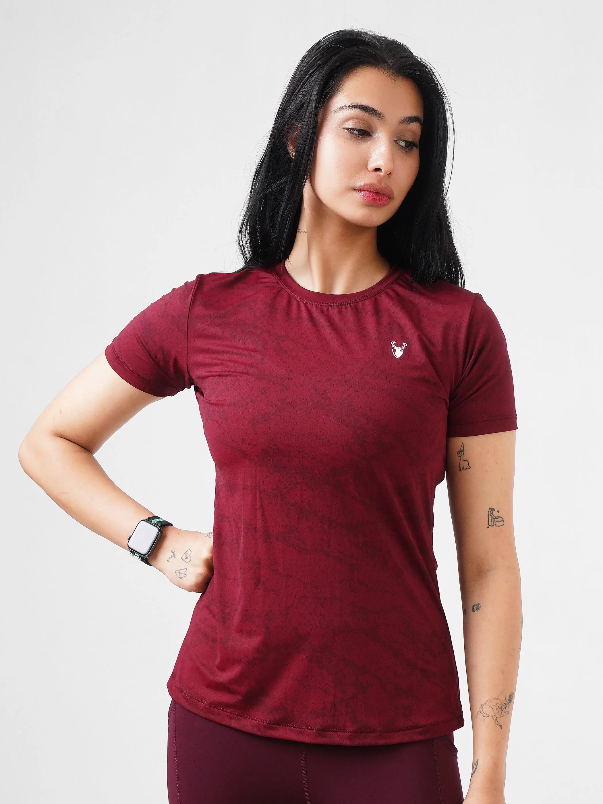 Splash Cropped Active Pair in Maroon