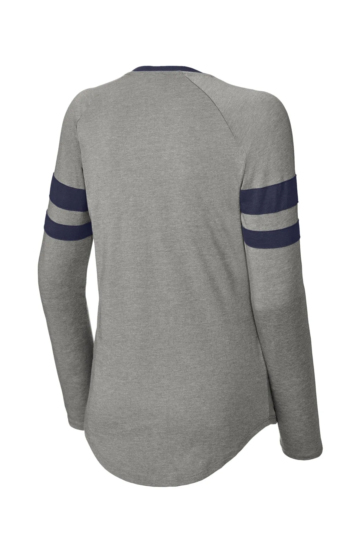 Sport-Tek Women's Halftime Stripe Long Sleeve V-Neck Tee LST6043 True Navy/ Vintage Heather