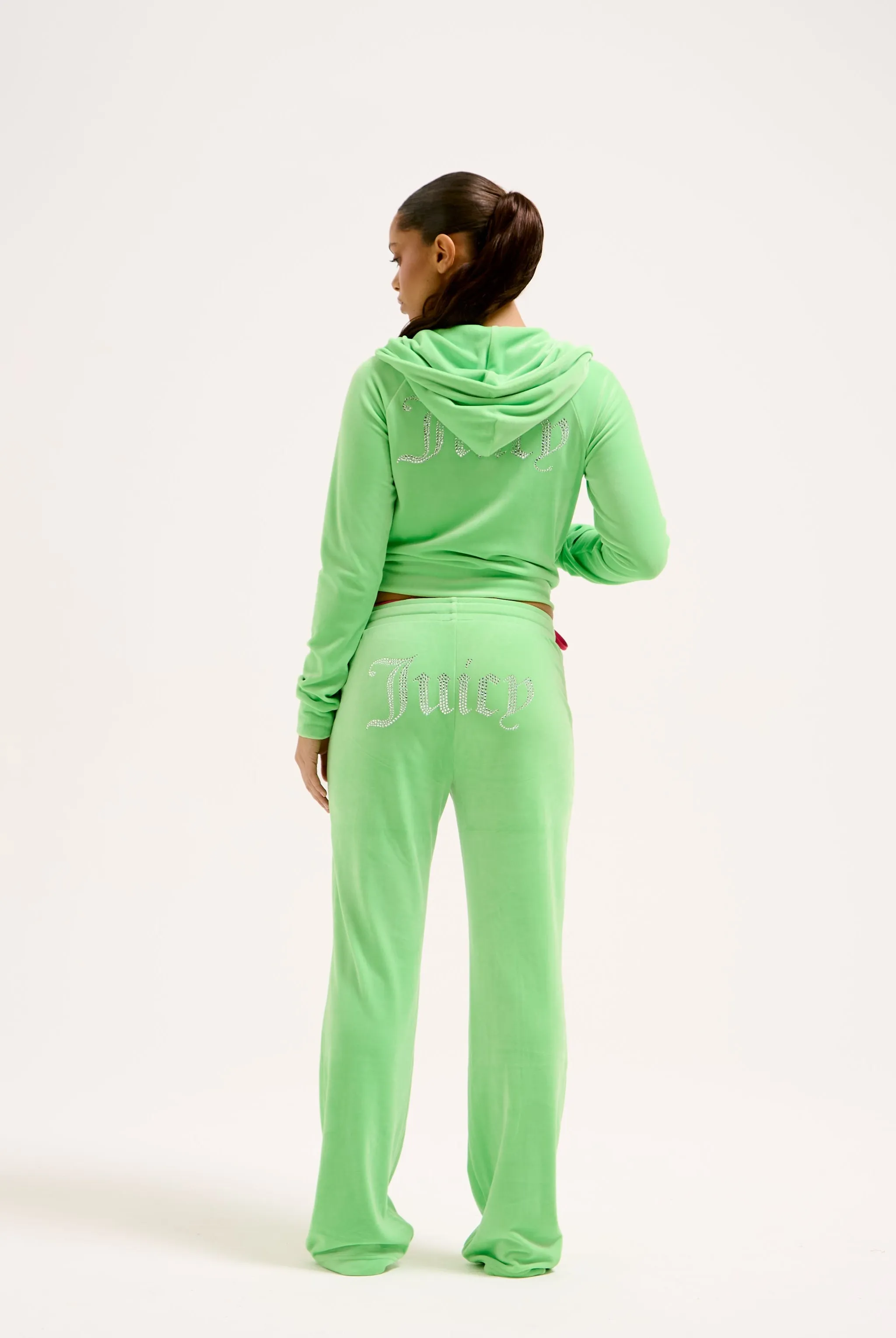 SUMMER GREEN VELOUR DIAMANTÉ TRACKSUIT BOTTOM