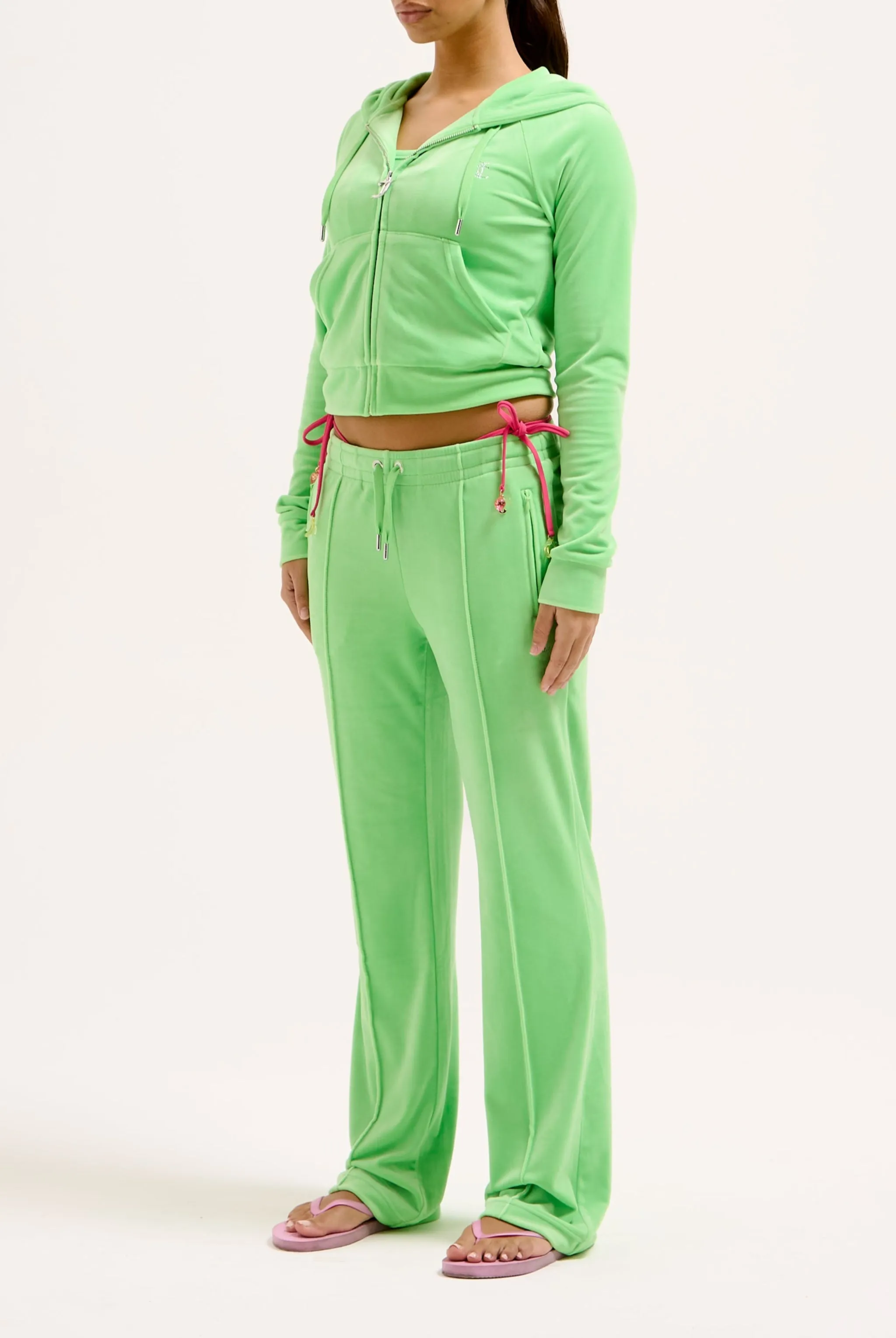 SUMMER GREEN VELOUR DIAMANTÉ TRACKSUIT BOTTOM